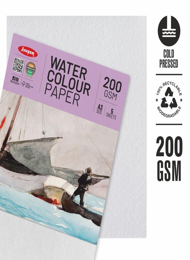 Anupam Professional Watercolour Paper | A4 (30X21CM) 200 GSM Cold Pressed Paper |Acid-Free 10 Sheets| Ideal for Artist, Professional Drawing, Painting Dry & Wet, Fine Art, School, Students - Image 4